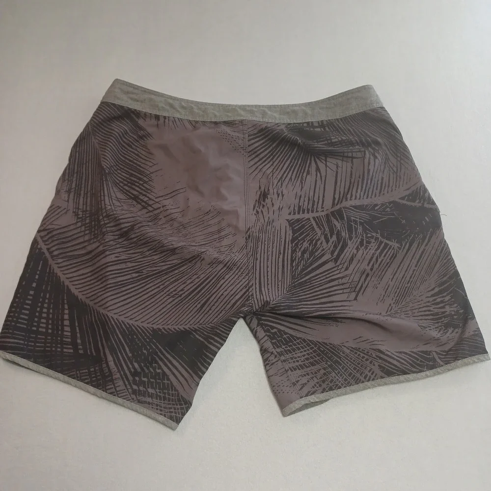 Mens Size 40 Board Shorts Palm Leaf Print Unlined Swim Trunks‎ Gray Black MN1019